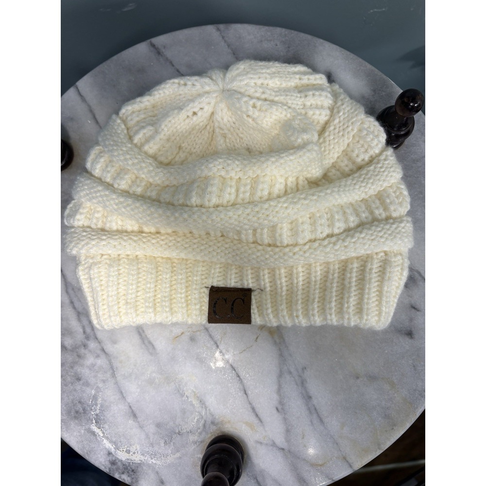 C.C Exclusives Ivory Acrylic Knit Beanie Women's One Size Stretch Solid